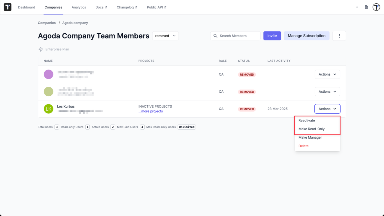 Testomatio - Reactivate team member