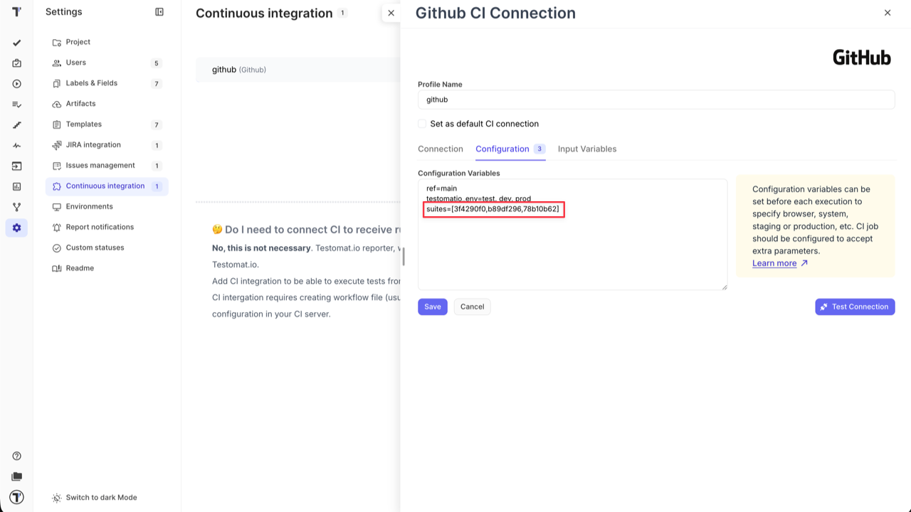 Testomat.io - Multi-Select Suite IDs